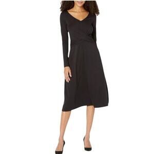Pact Revive Wrap Front Midi Dress Size XL Black Stretchy Organic Cotton Pockets